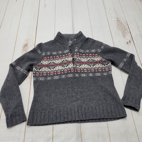 Woolrich Lambswool wool onyx heather quarter button pullover sweater snowflake - Picture 1 of 7